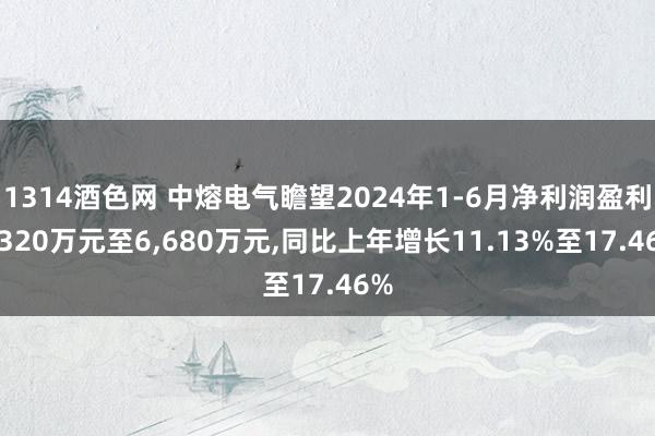 1314酒色网 中熔电气瞻望2024年1-6月净利润盈利6，320万元至6，680万元，同比上年增长11.13%至17.46%