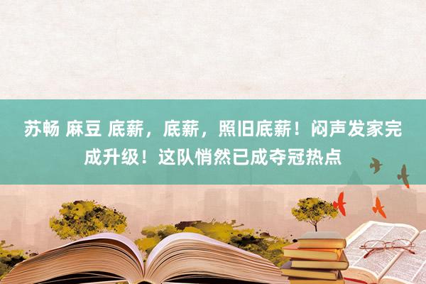 苏畅 麻豆 底薪，底薪，照旧底薪！闷声发家完成升级！这队悄然已成夺冠热点