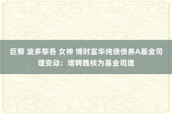 巨臀 波多黎各 女神 博时富华纯债债券A基金司理变动：增聘魏桢为基金司理